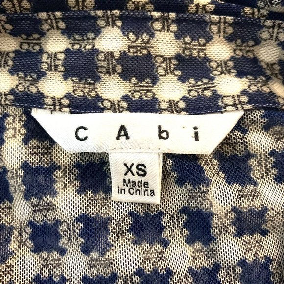 CAbi Sheer Blue Ivory Gingham Check Button Up Long Sleeve Top Size XS Stretch - Picture 6 of 8